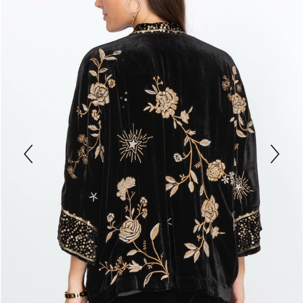 Johnny Was Ally Velvet Kimono with Gold Floral Embroidery